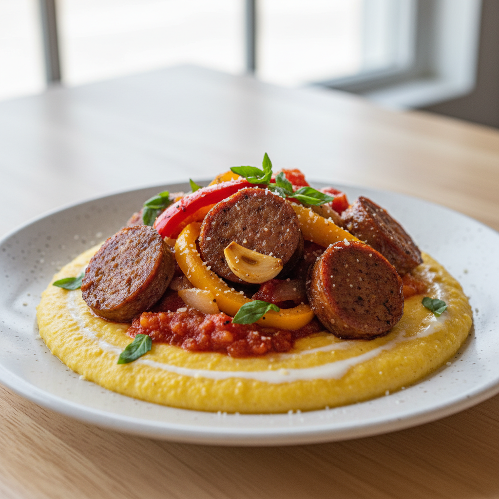 Italian Sausage, Peppers, and Onions with Creamy Polenta