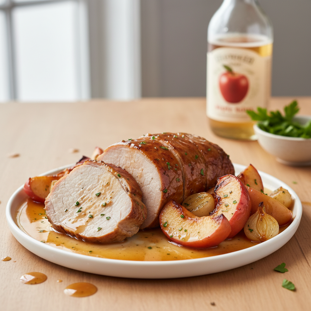 Apple Cider Braised Pork Loin with Roasted Apples