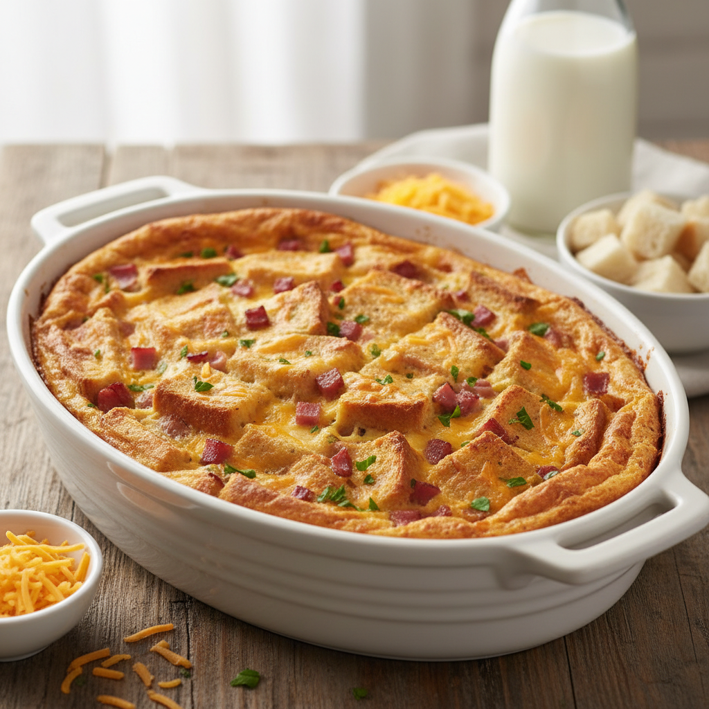 Savory Ham & Cheese Breakfast Strata