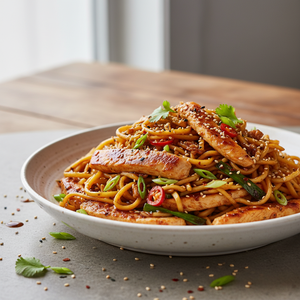 Spicy Garlic Chicken Noodles Stir-fry