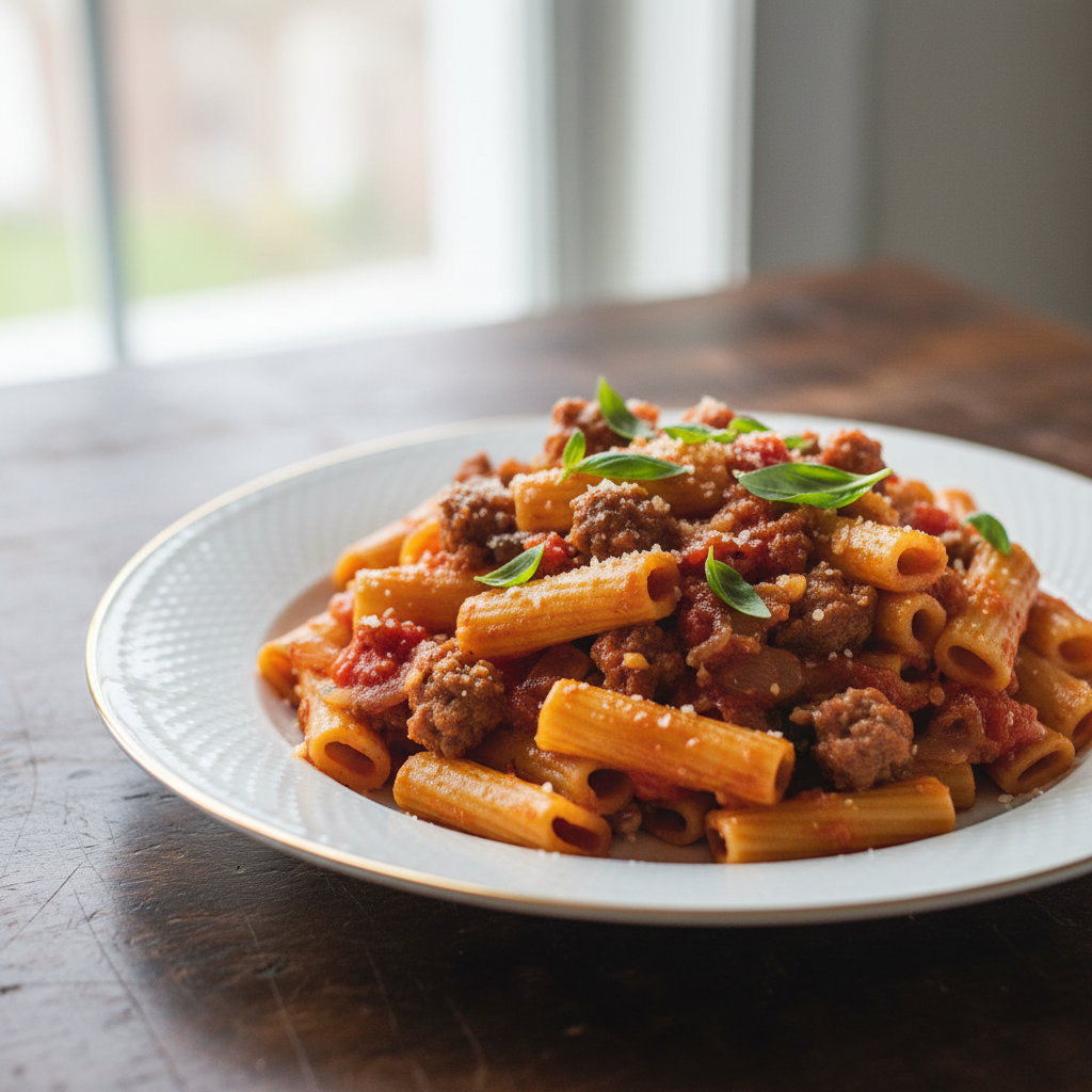 Spicy Italian Sausage and Tomato Rigatoni