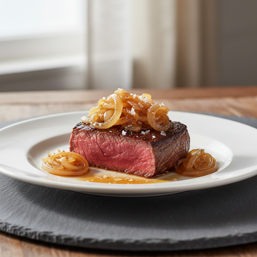 Pan-Seared Sirloin with Caramelized Onions