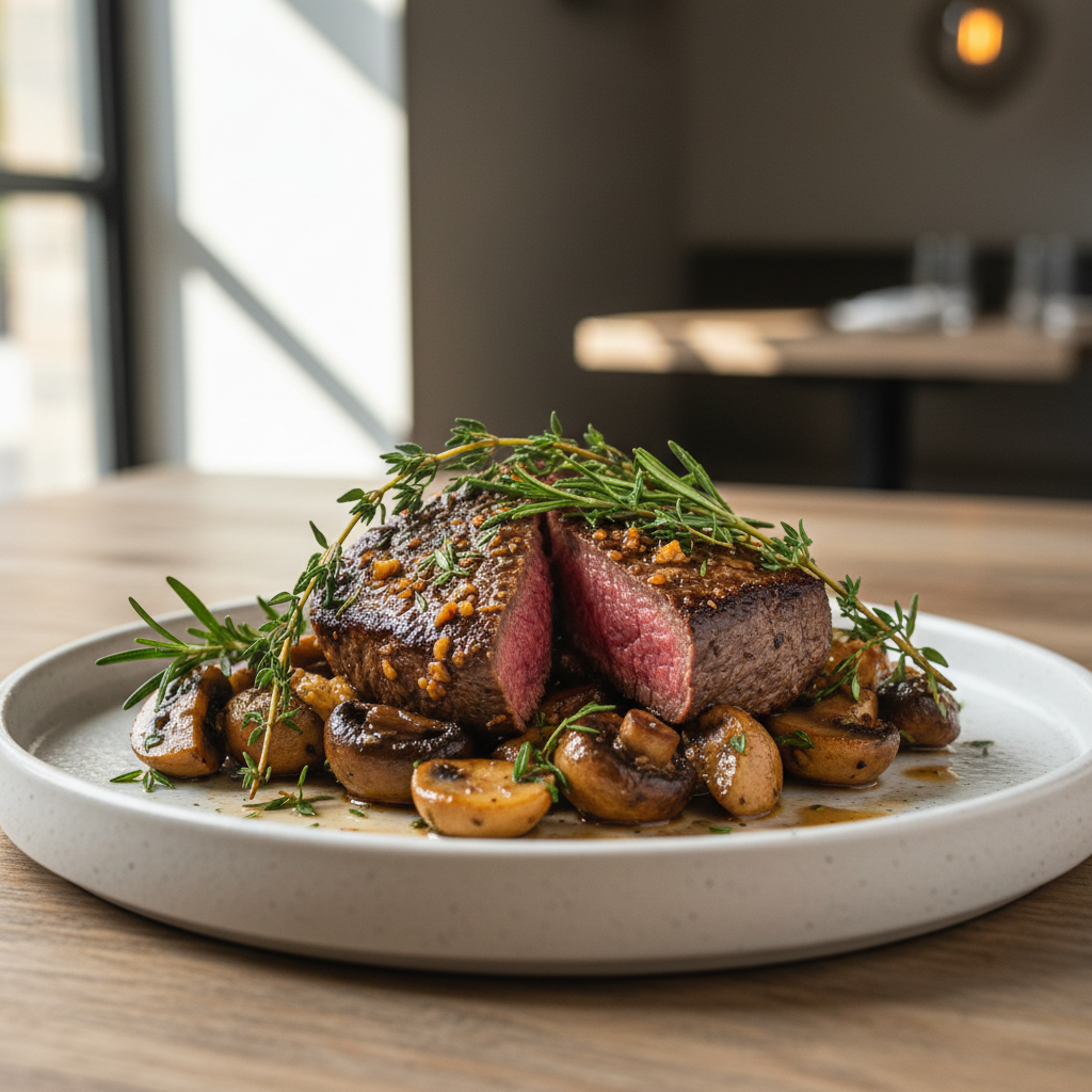 Pan-Seared Sirloin with Garlic Herb Mushrooms
