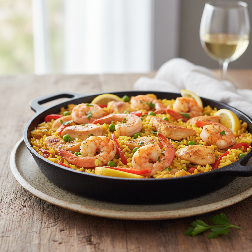Quick Skillet Chicken and Shrimp Paella