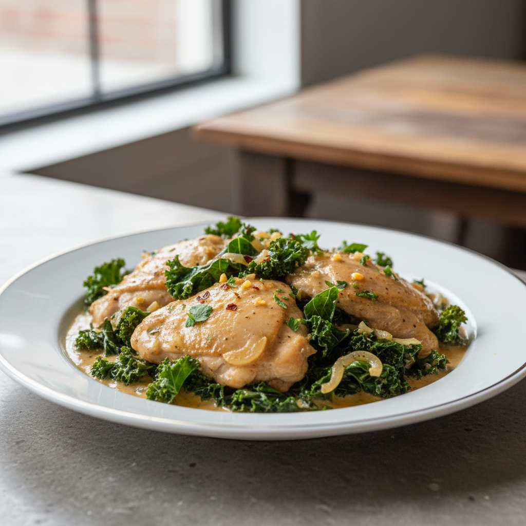 Creamy Braised Chicken with Garlic Kale