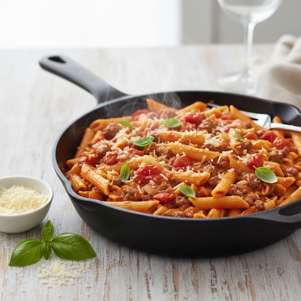 Creamy Tomato Beef Skillet Pasta