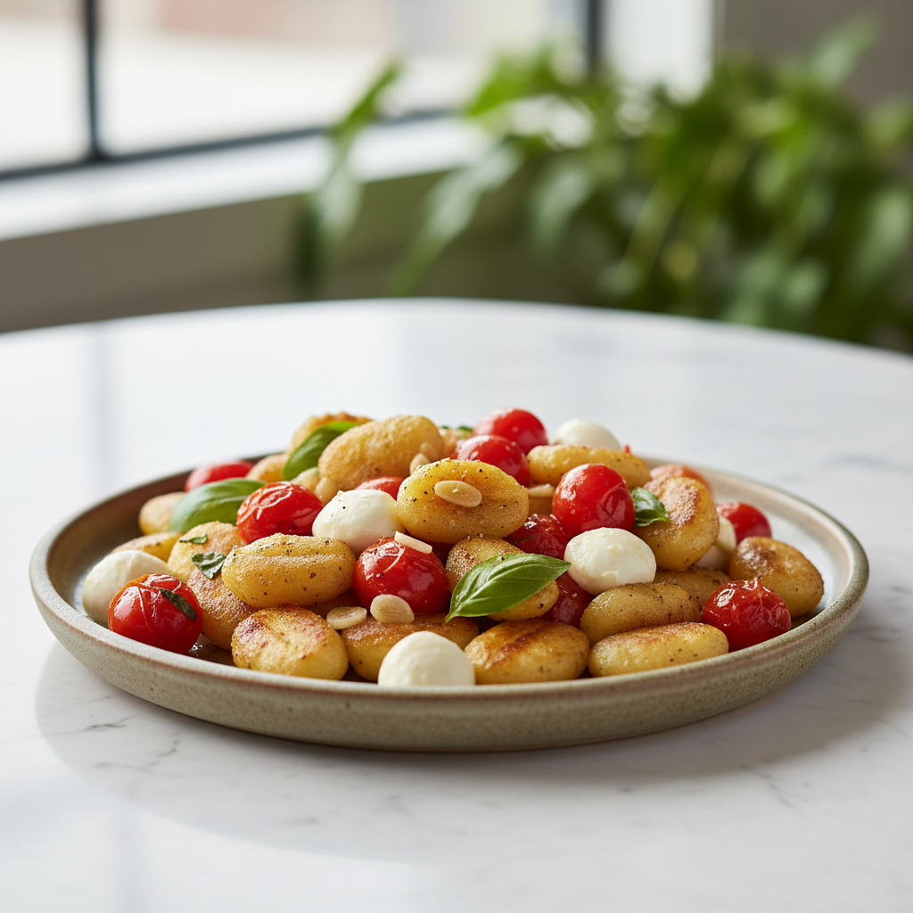 Pan-Fried Gnocchi with Burst Cherry Tomatoes and Fresh Mozzarella