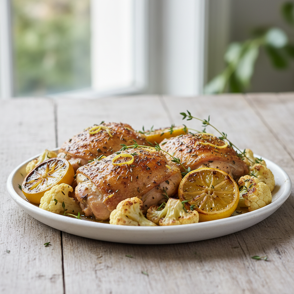 Lemon Herb Roasted Chicken and Cauliflower