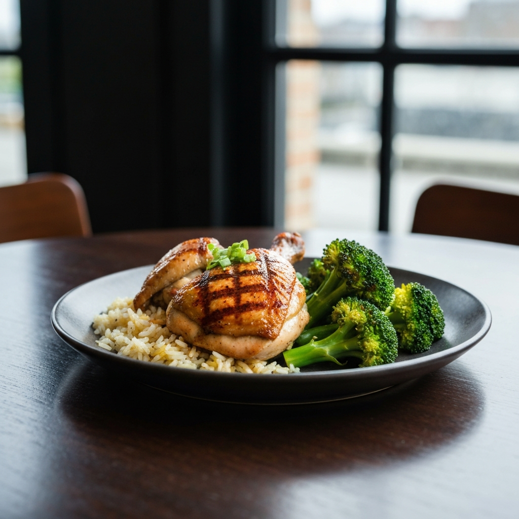 Mediterranean Herb-Kissed Chicken and Lemon Rice with Blistered Broccoli