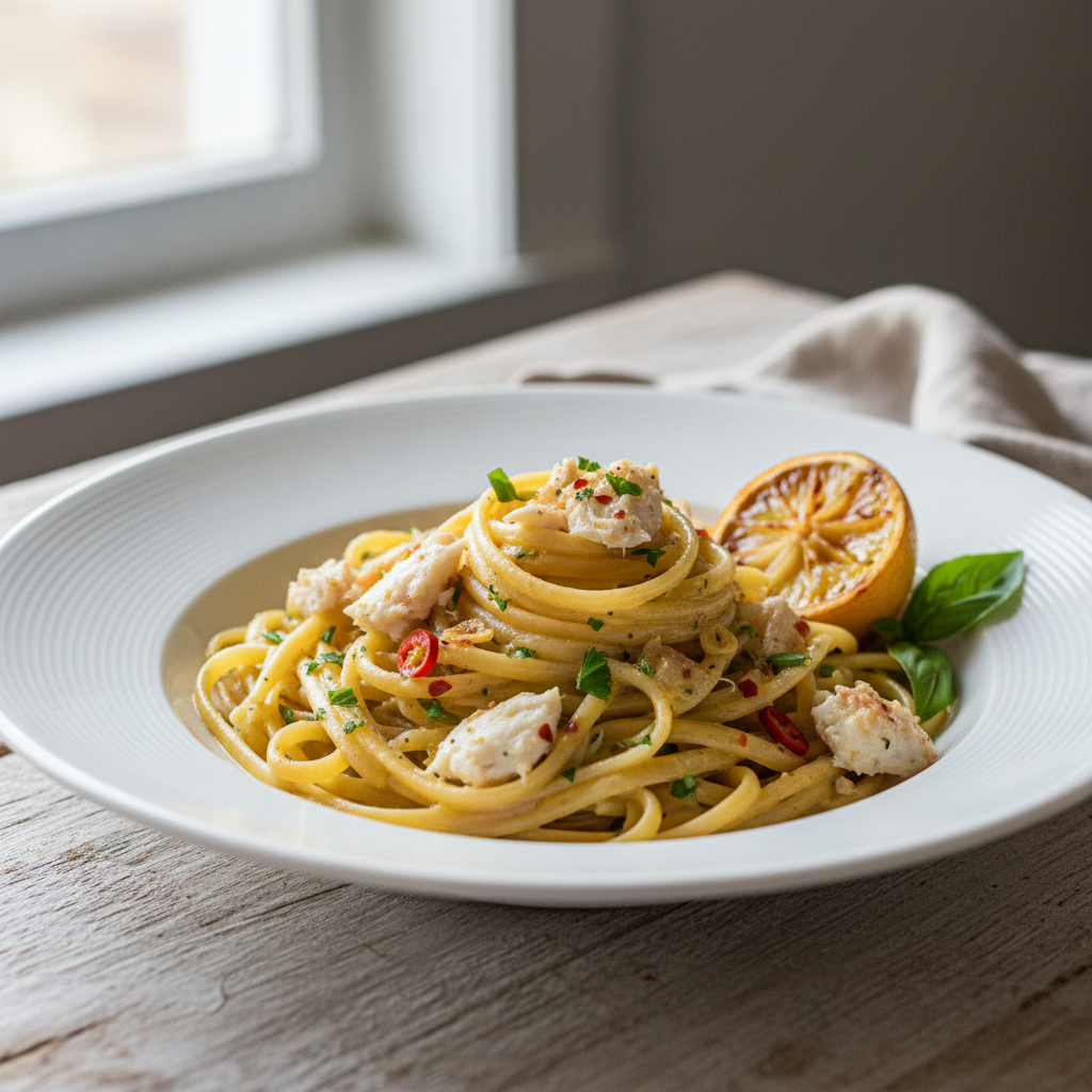 Lemon Garlic Crab Linguine with Cream Sauce