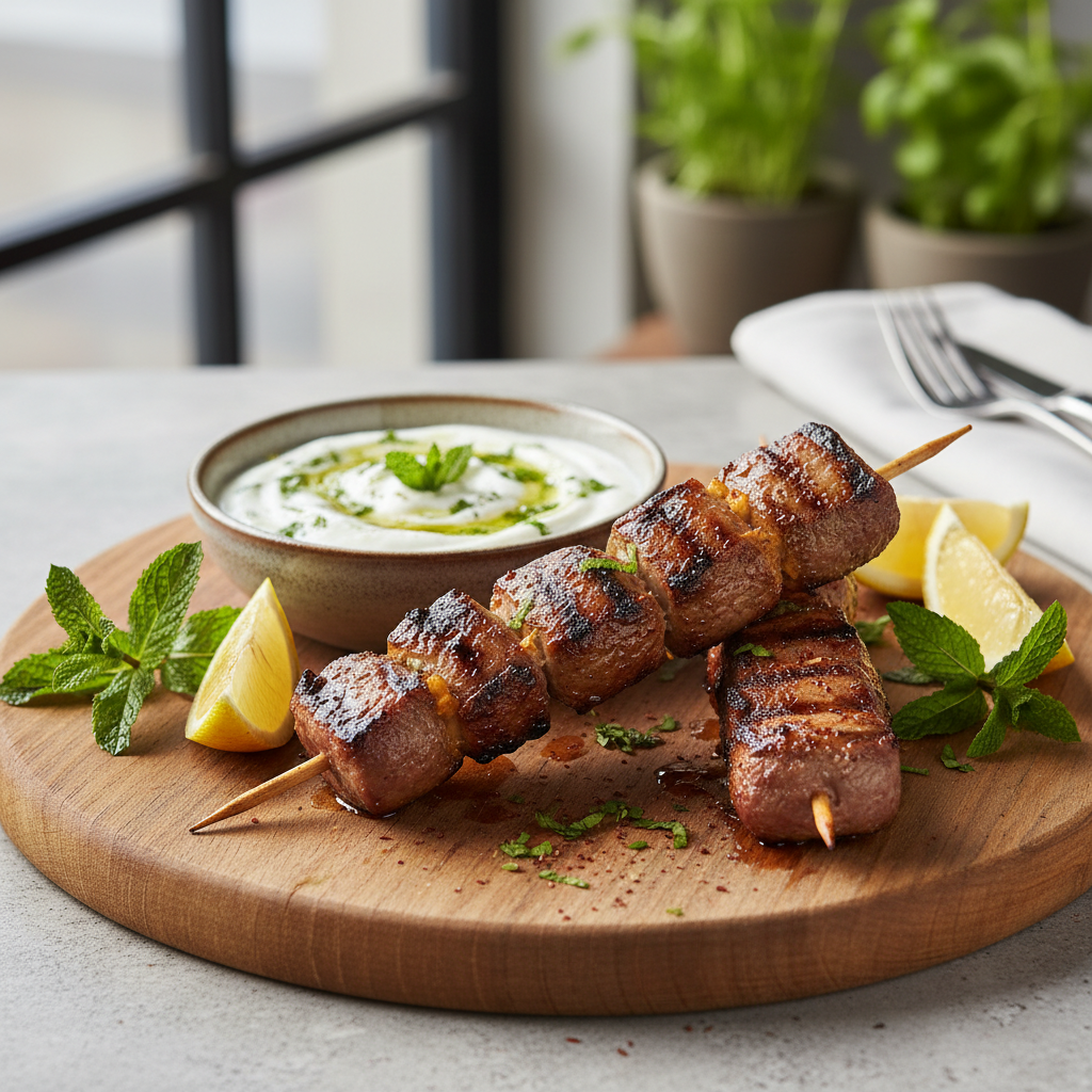 Grilled Lamb Skewers with Mint Yogurt Sauce