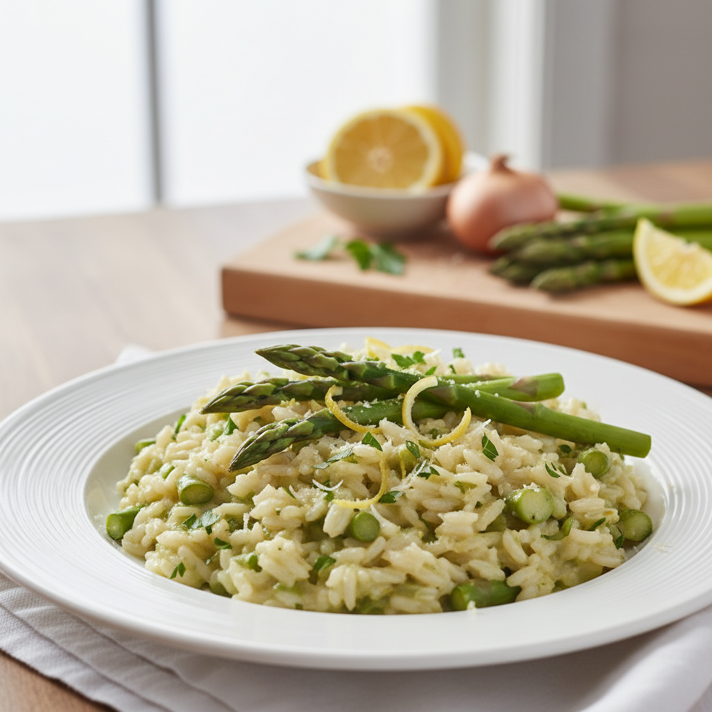 Zesty Lemon Asparagus Risotto with Steamed Asparagus