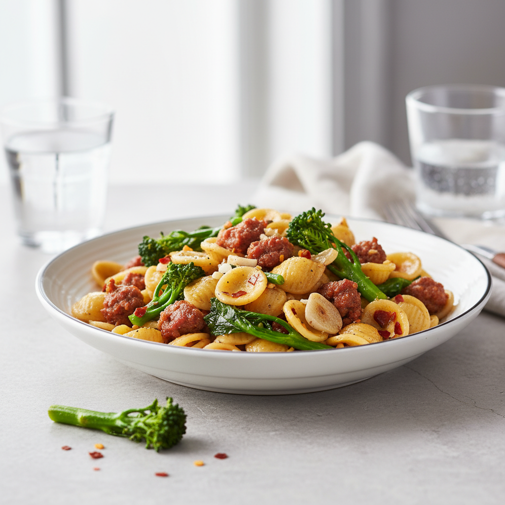 Orecchiette with Spicy Italian Sausage and Sautéed Broccoli Rabe