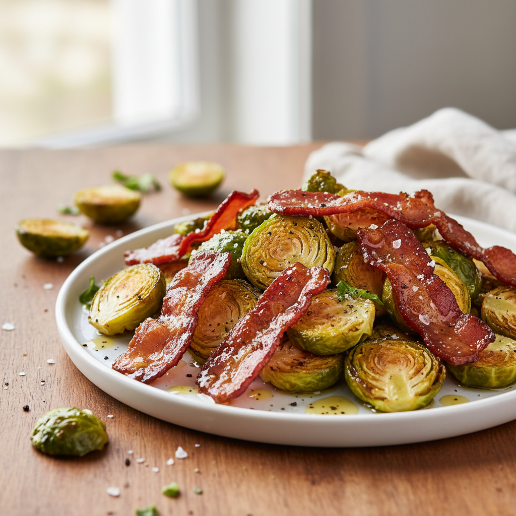 Crispy Smashed Brussels Sprouts with Candied Bacon