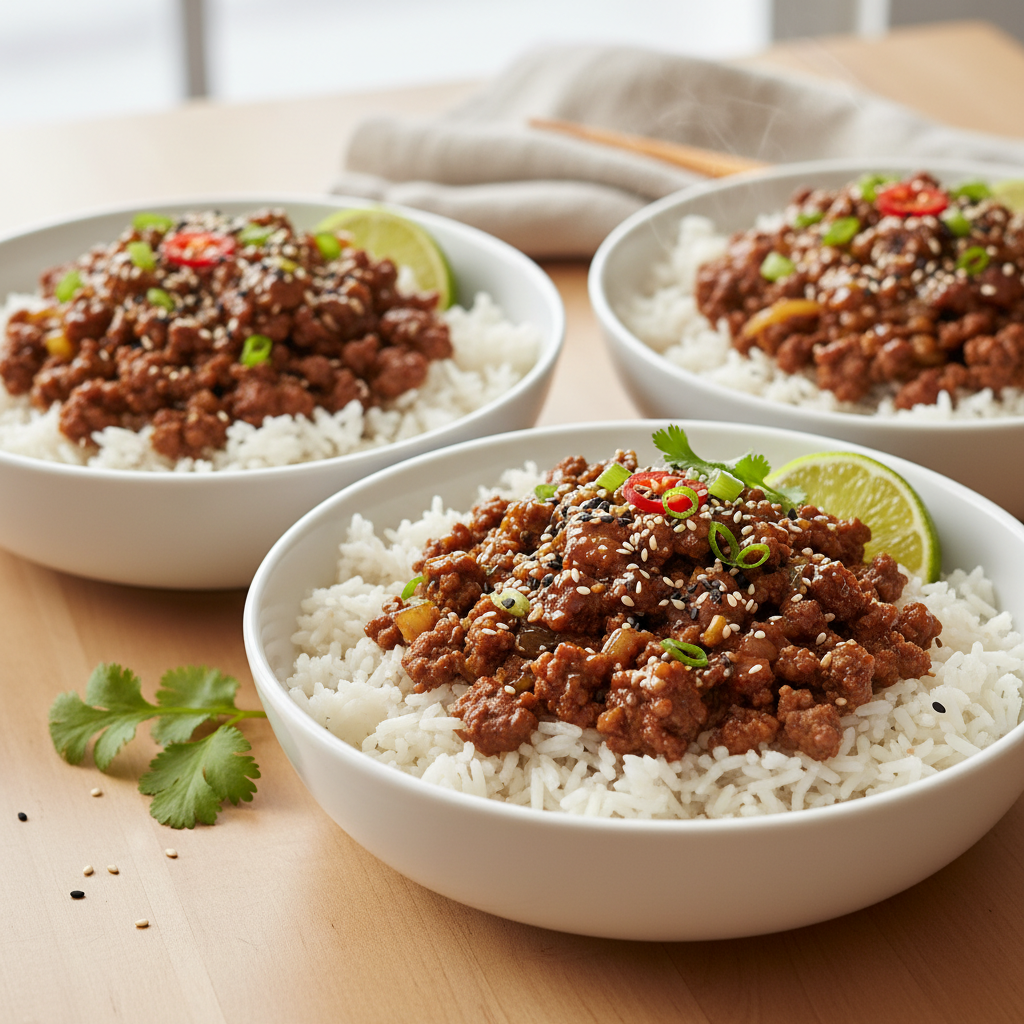 Savory Sesame Beef and Rice Bowls