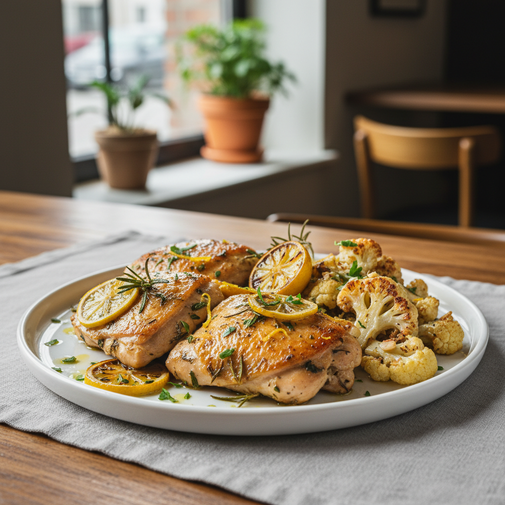 Lemon Herb Roasted Chicken and Cauliflower