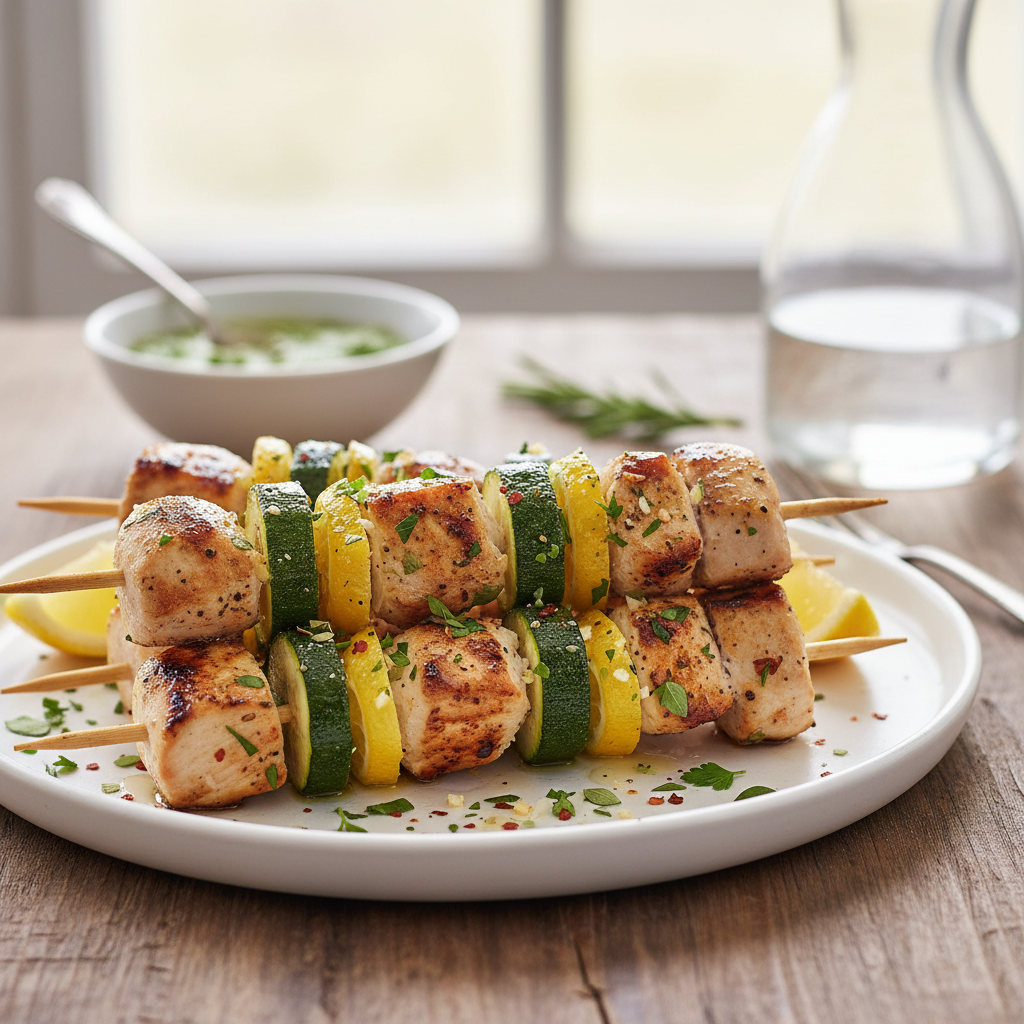 Grilled Lemon Herb Chicken & Zucchini Skewers