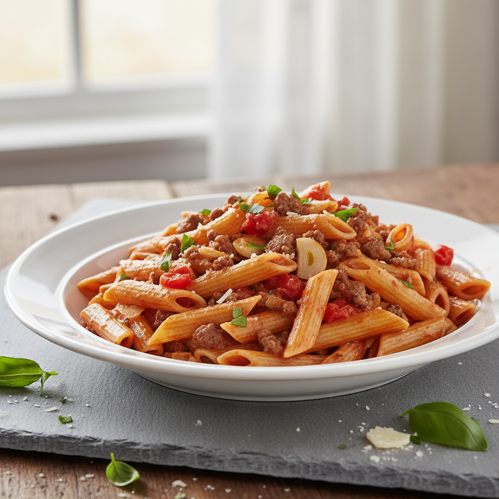 One-Pan Creamy Beef and Tomato Pasta