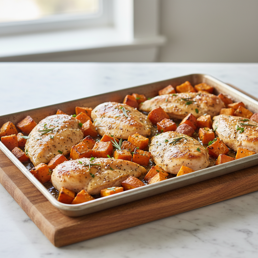 Sheet Pan Roasted Chicken and Sweet Potatoes