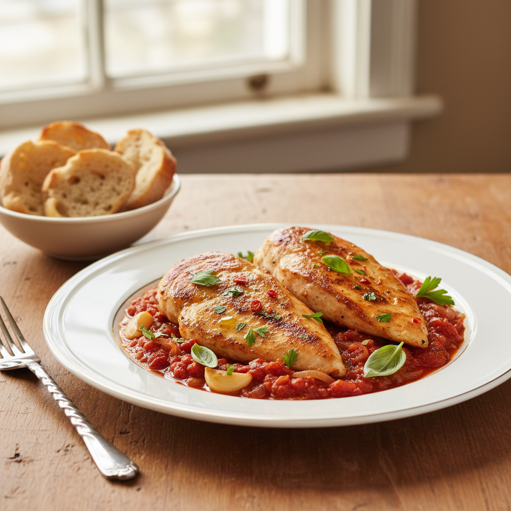 Tuscan Pan-Seared Chicken with Slow-Cooked Tomato Sauce