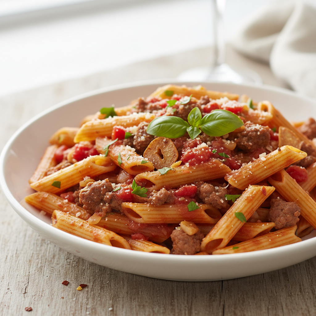 Spicy Beef and Tomato Penne