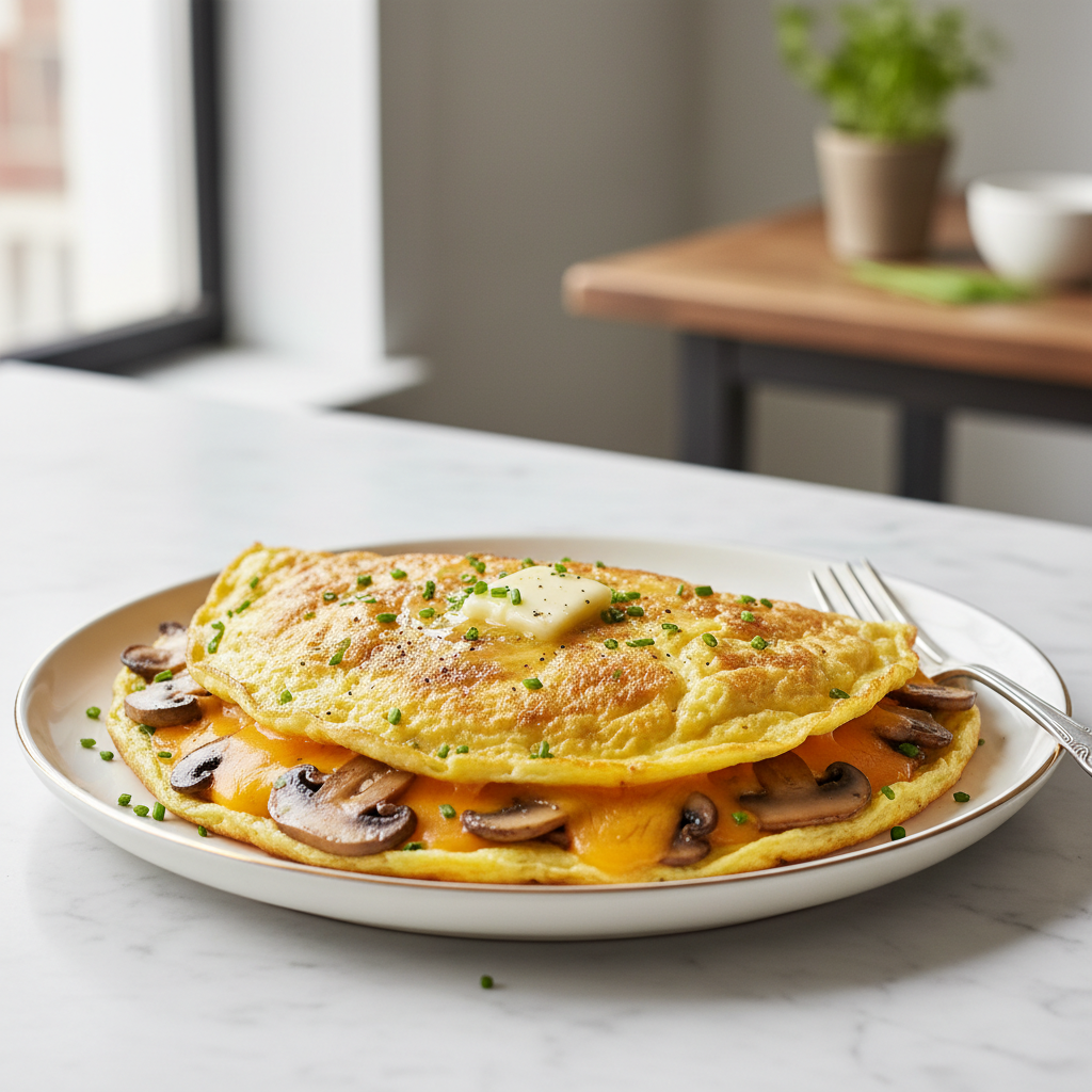Fluffy Mushroom and Cheese Omelette