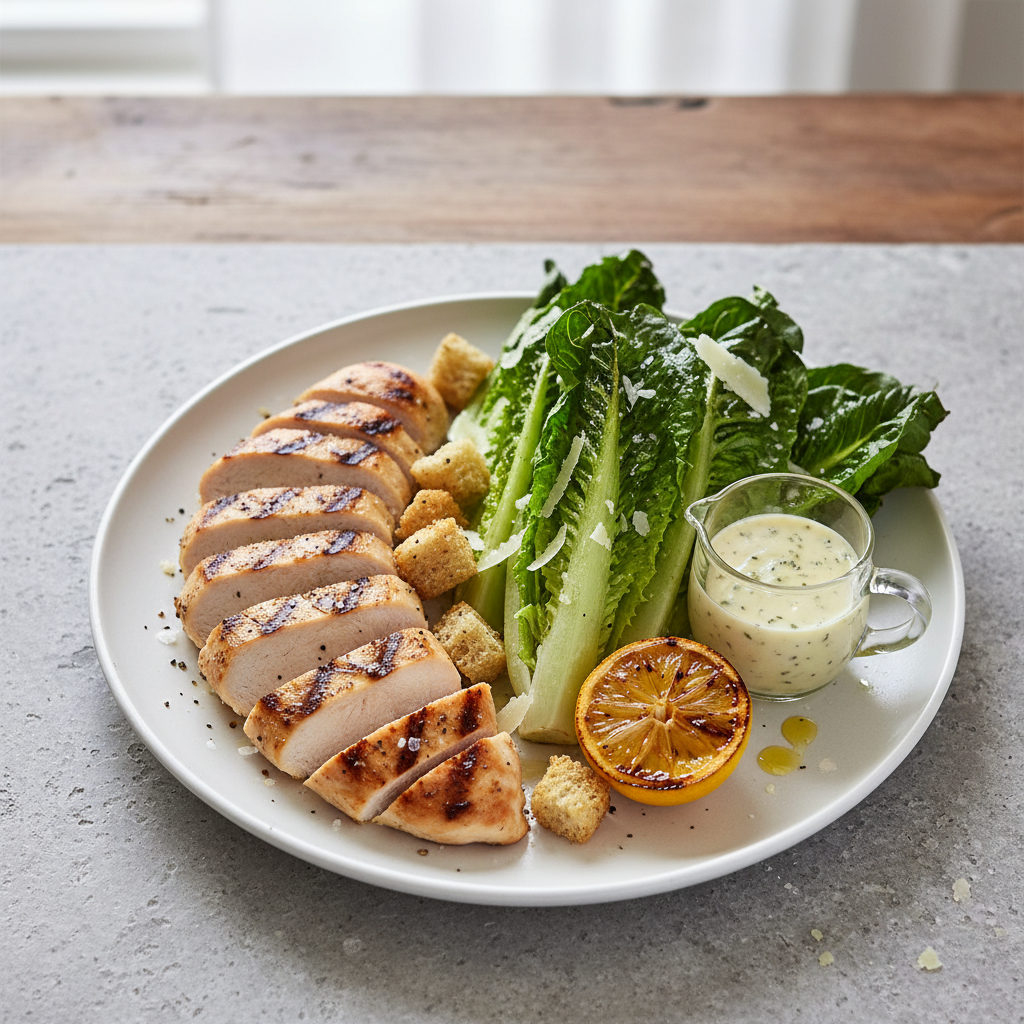 Deconstructed Grilled Chicken Caesar Salad with Lemon-Parmesan Vinaigrette