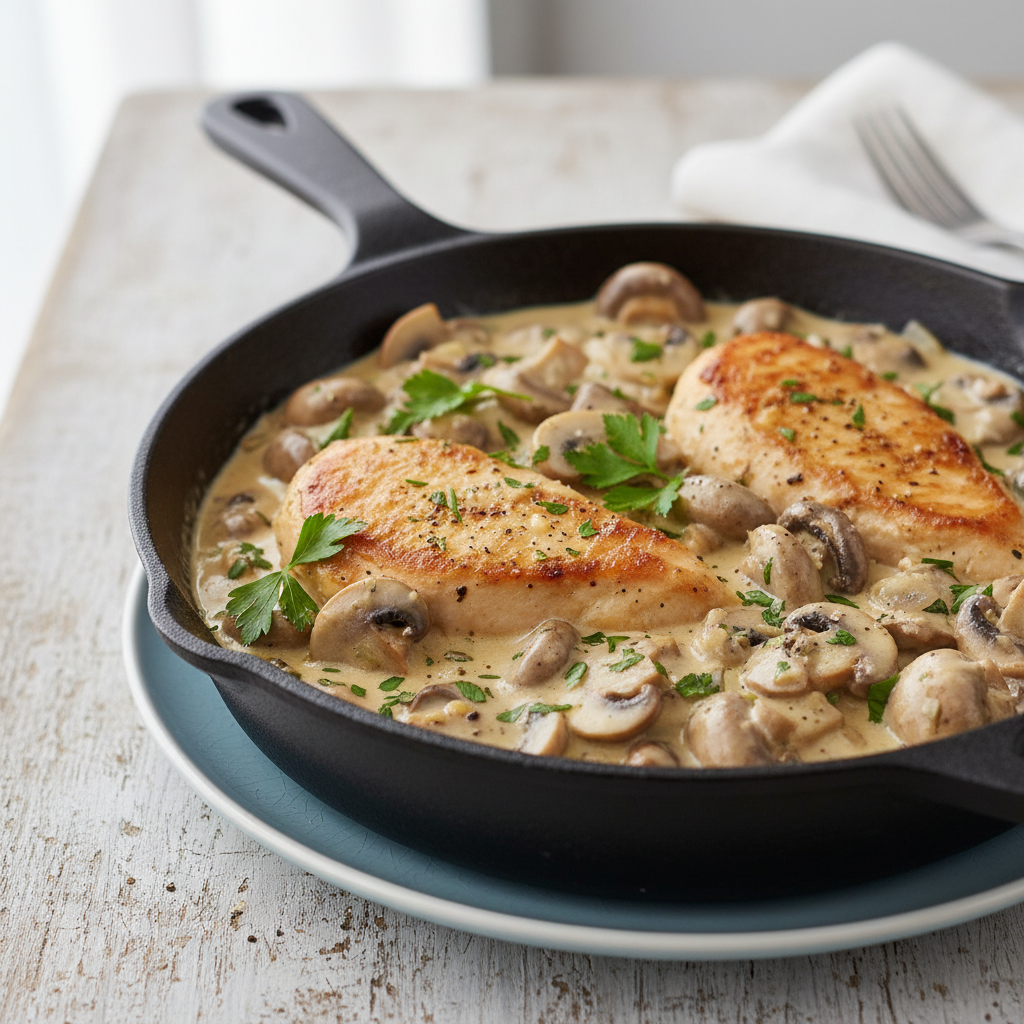 Creamy Garlic Herb Chicken and Mushrooms Skillet