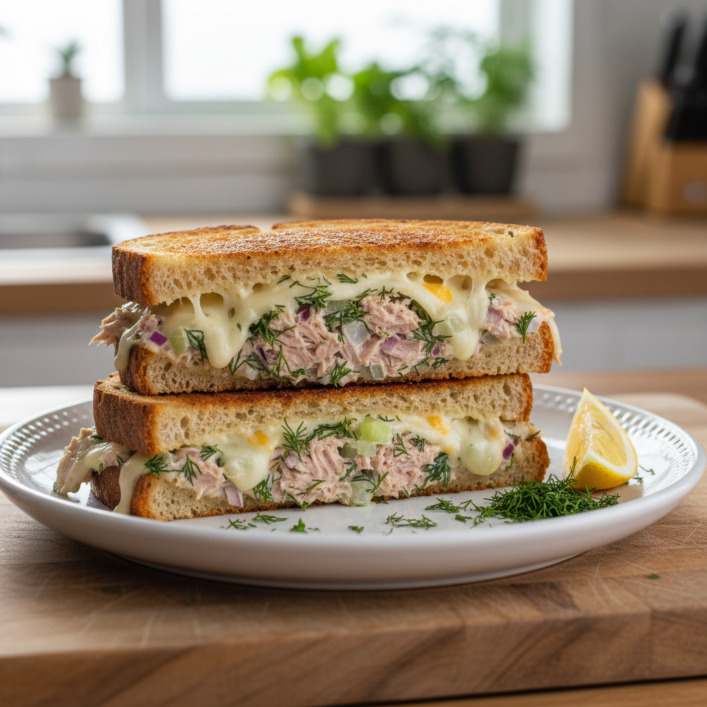 Classic Sourdough Tuna Melt with Dill