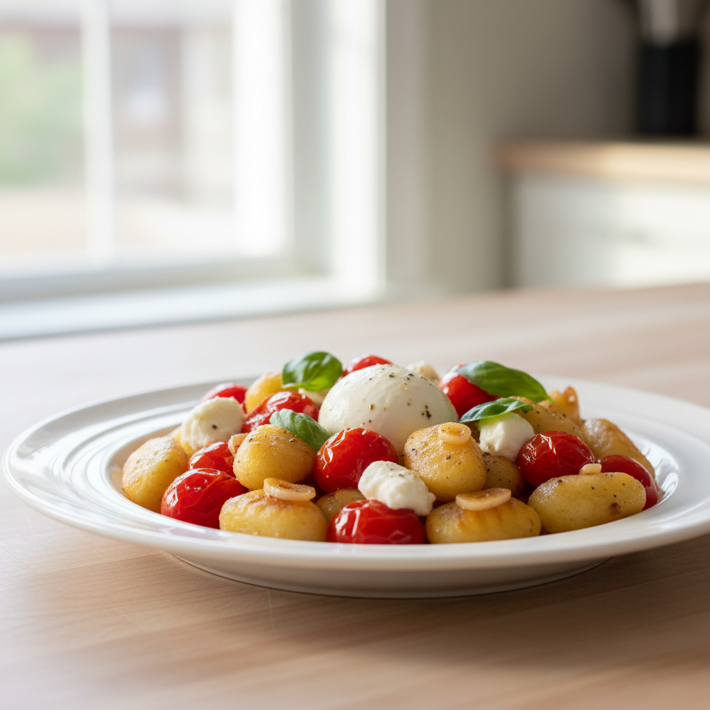 Quick Gnocchi with Burst Cherry Tomatoes and Mozzarella
