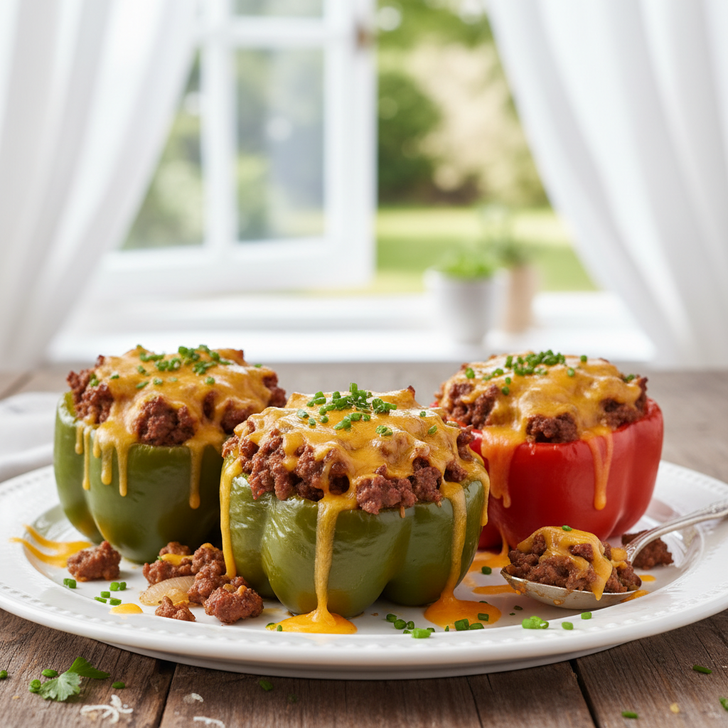 Cheesy Ground Beef Stuffed Bell Peppers