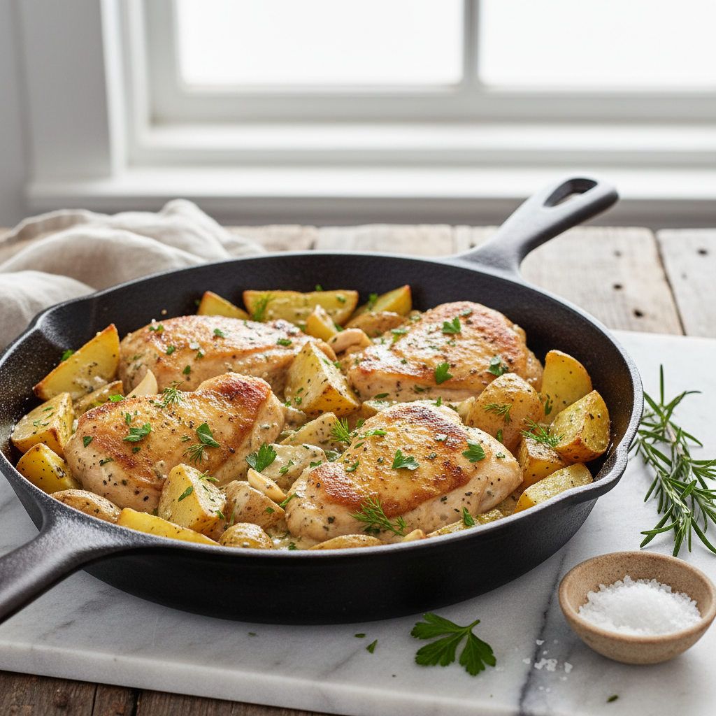 Creamy Garlic Herb Skillet Chicken and Potatoes