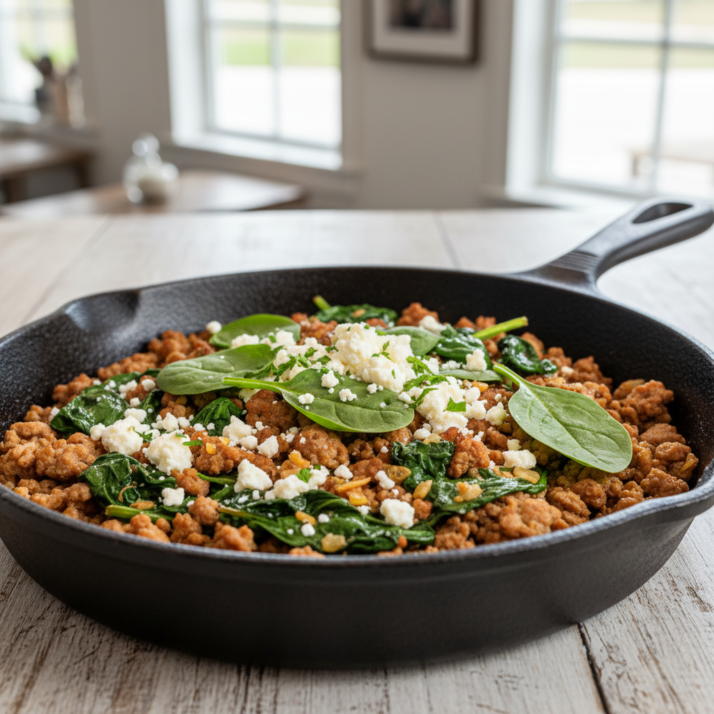 Turkey, Spinach, and Feta Skillet