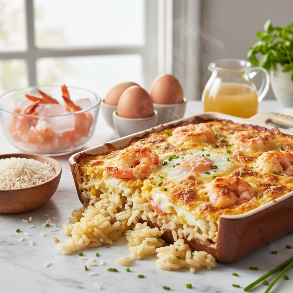 Cheesy Shrimp and Egg Baked Rice Gratin