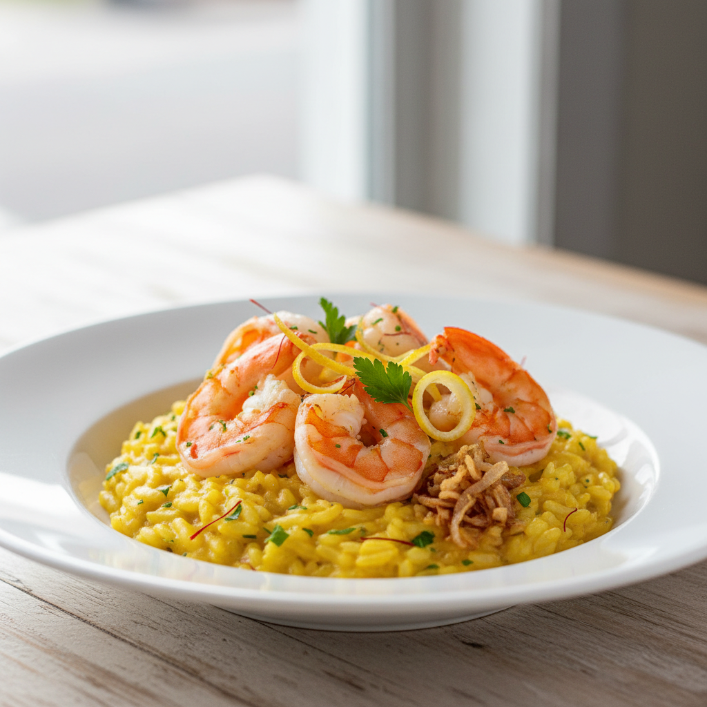 Saffron Shrimp Risotto with Lemon and Parsley