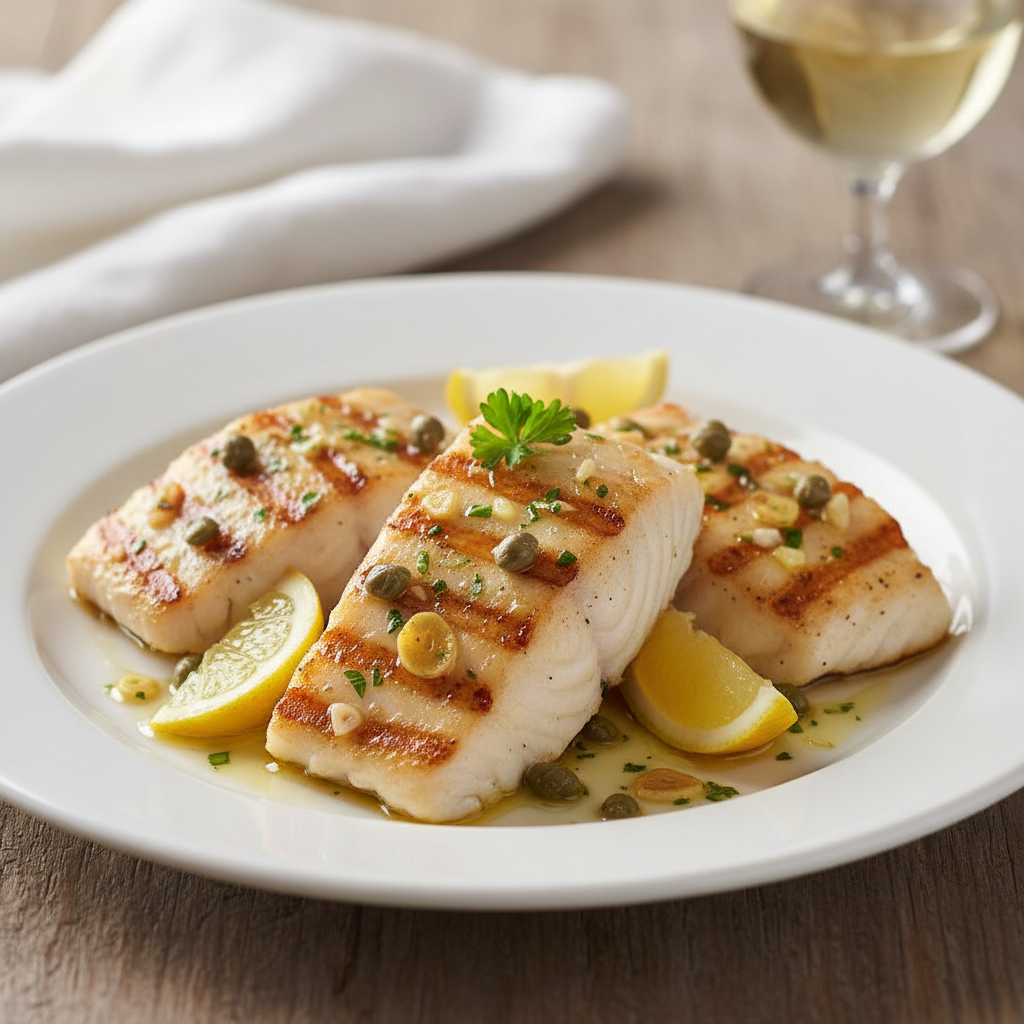 Grilled Cod with Zesty Lemon-Caper Marinade
