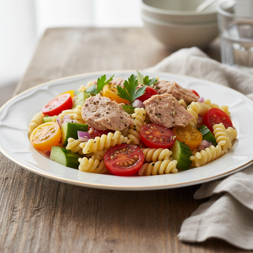 Mediterranean Tuna Pasta Salad with Cherry Tomatoes