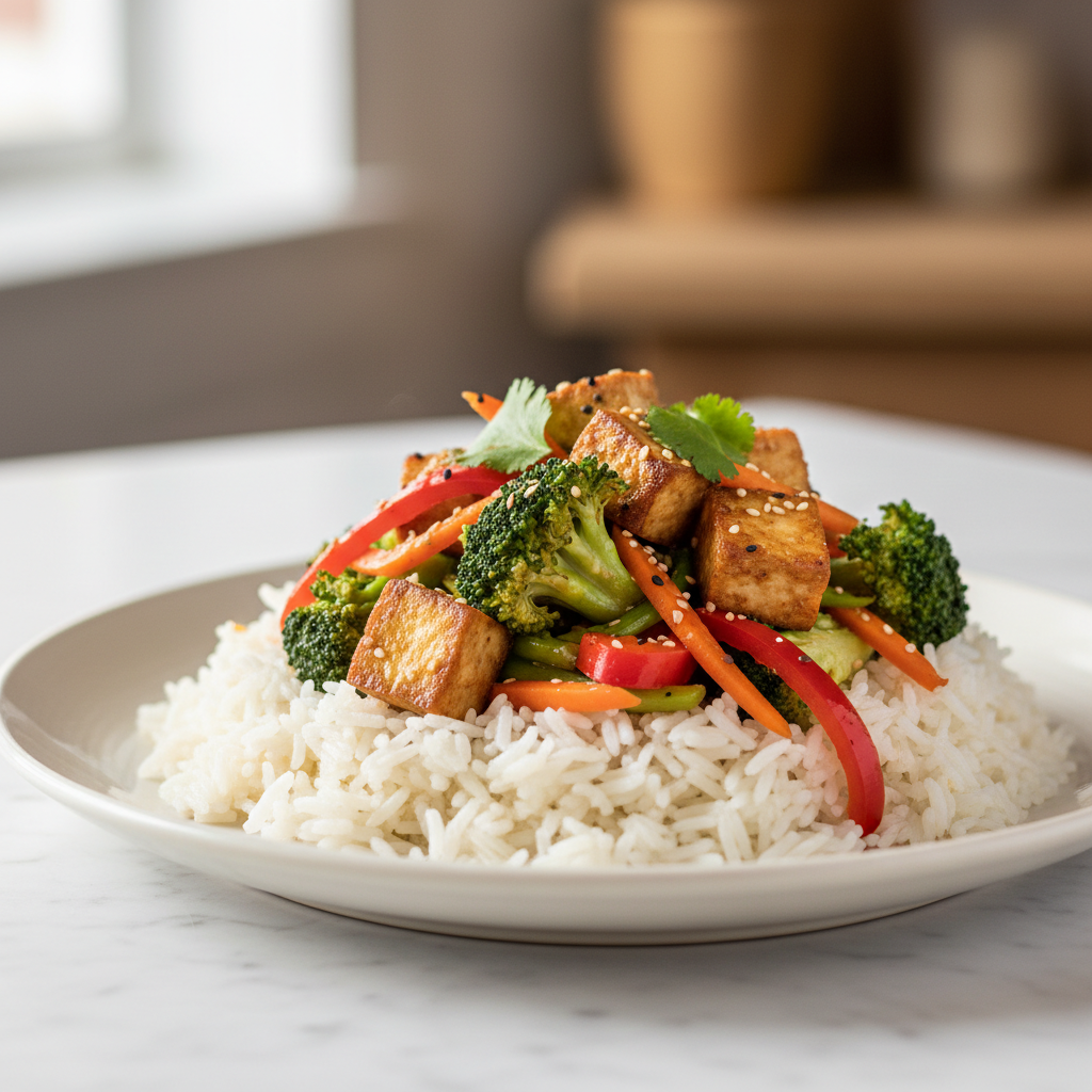 Quick Tofu and Vegetable Stir-fry with Jasmine Rice