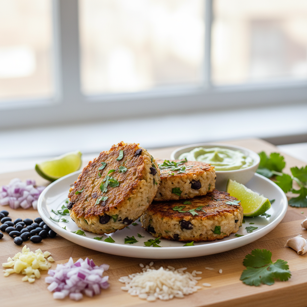 Cilantro Lime Rice and Bean Cakes