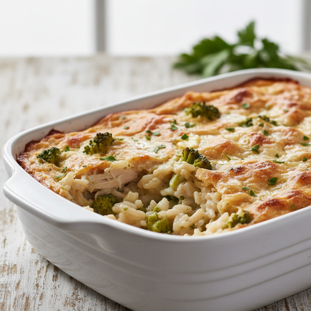 Creamy Chicken and Broccoli Rice Bake