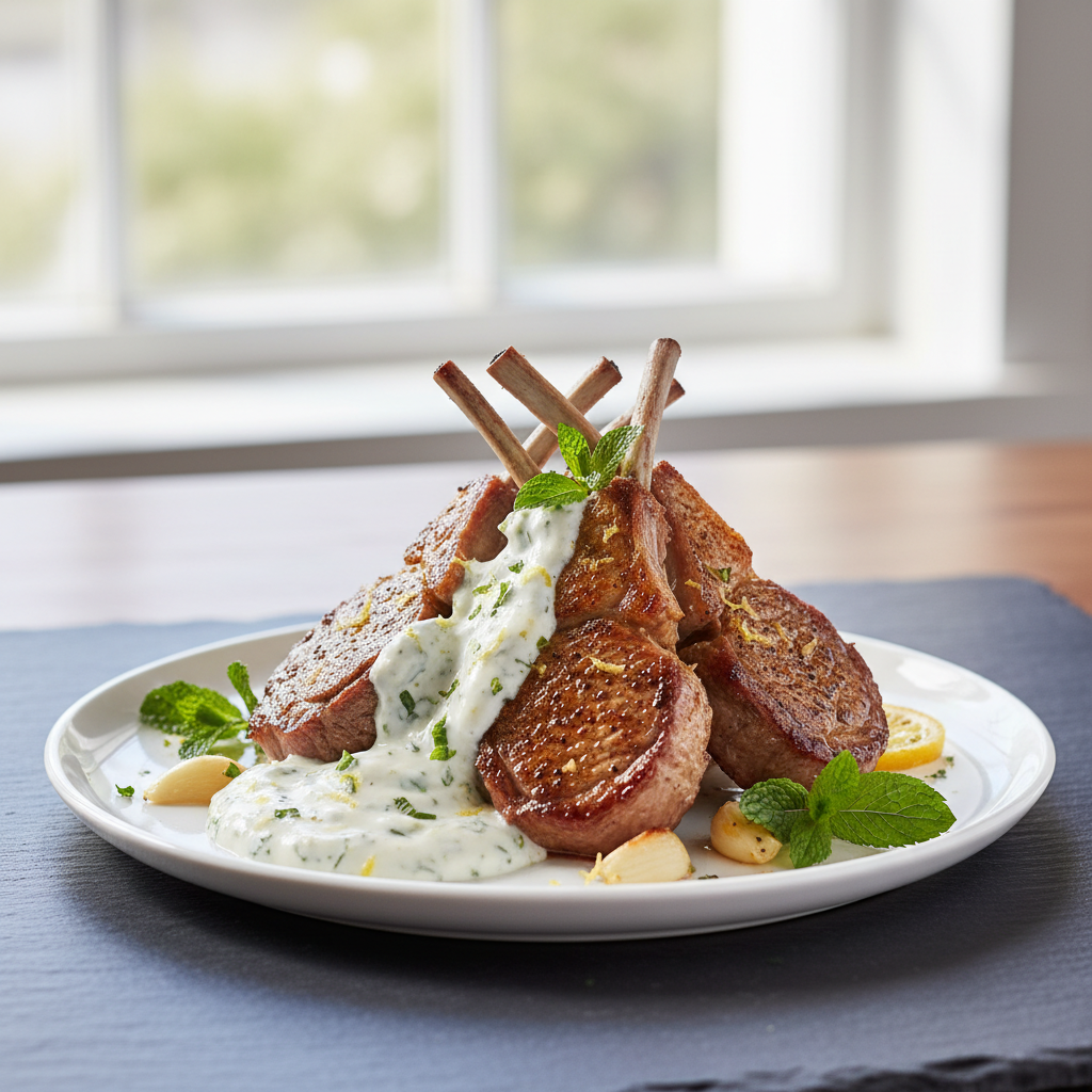 Pan-Seared Lamb Chops with Zesty Mint-Yogurt Dressing