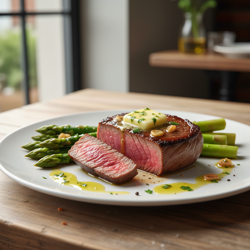 Pan-Seared Sirloin with Garlic Butter Asparagus