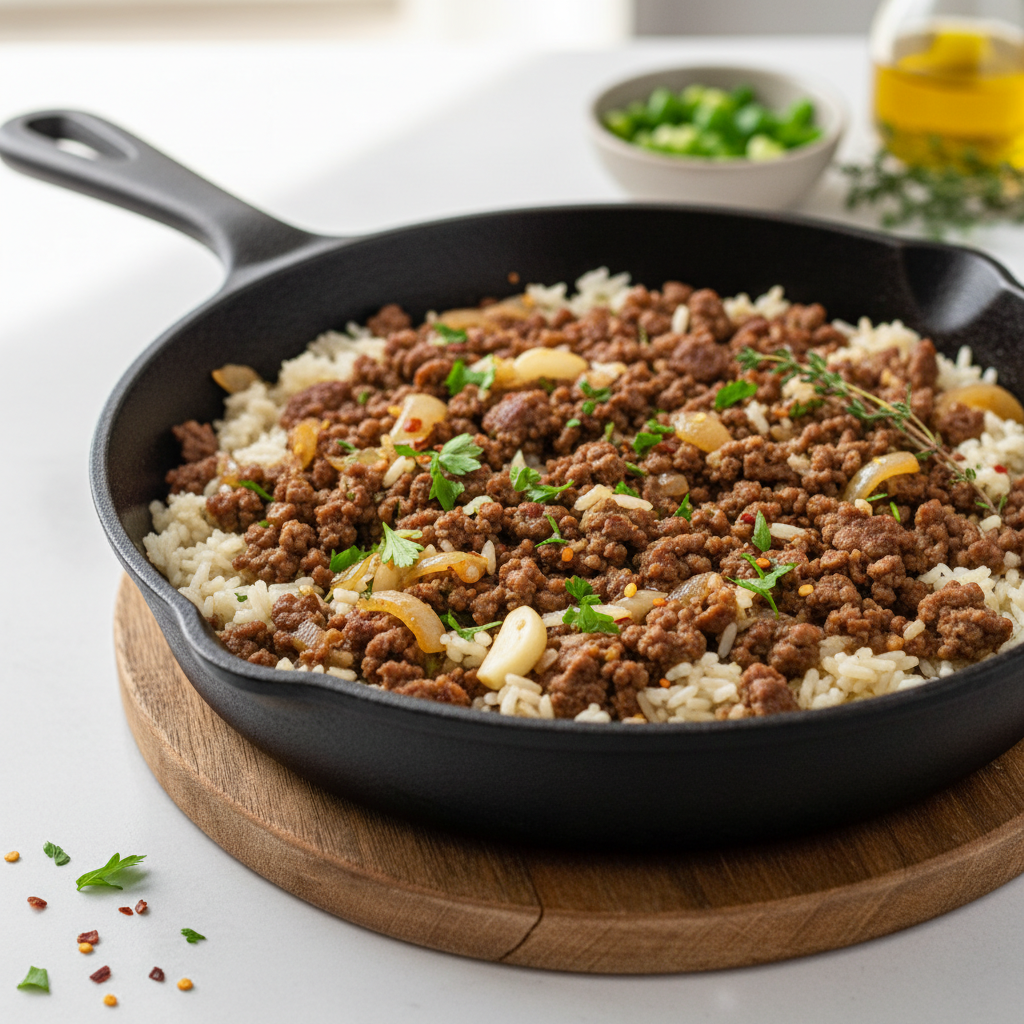 Simple Ground Beef and Rice Skillet