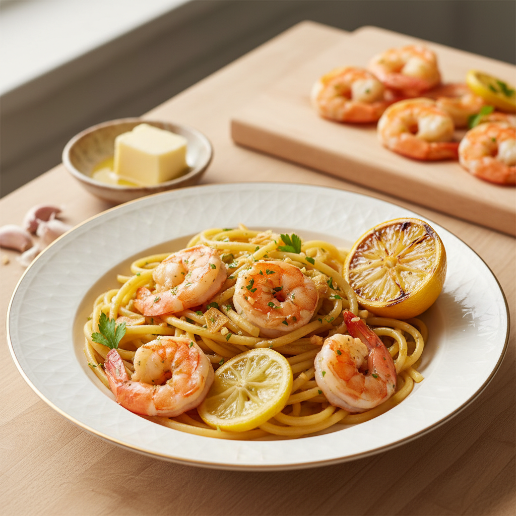 Garlicky Lemon-Butter Shrimp Linguine