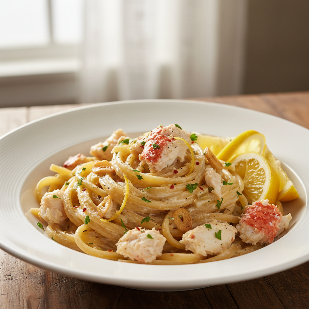Zesty Lemon Garlic Crab Cream Linguine