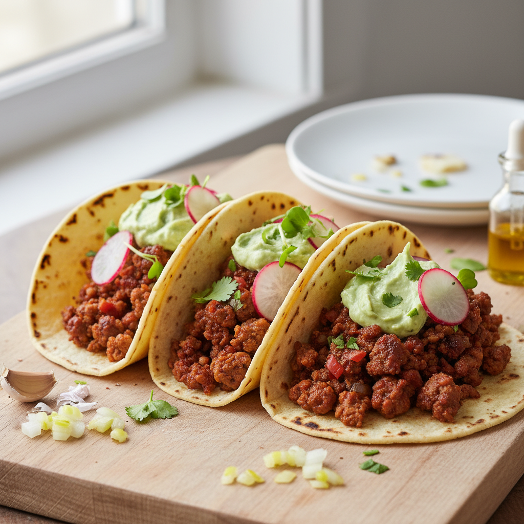Smoky Chipotle Ground Beef Tacos with Creamy Avocado Crema