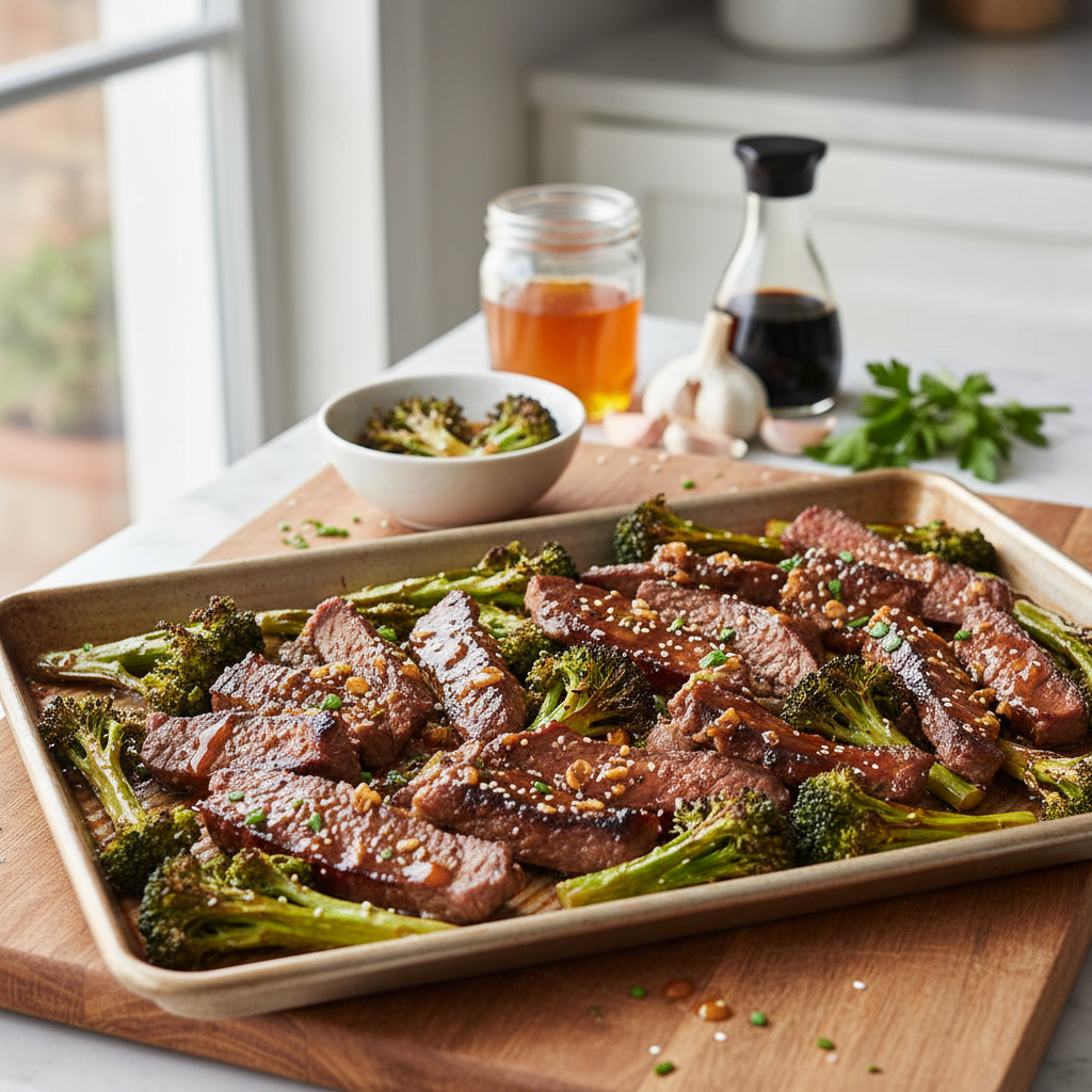 Sheet Pan Honey Garlic Beef and Broccoli