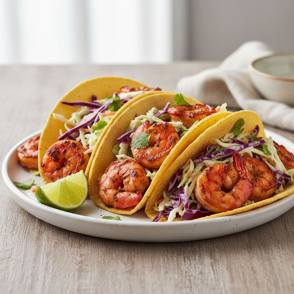 Spicy Shrimp Tacos with Creamy Slaw