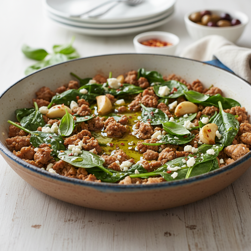 Mediterranean Turkey & Spinach Skillet
