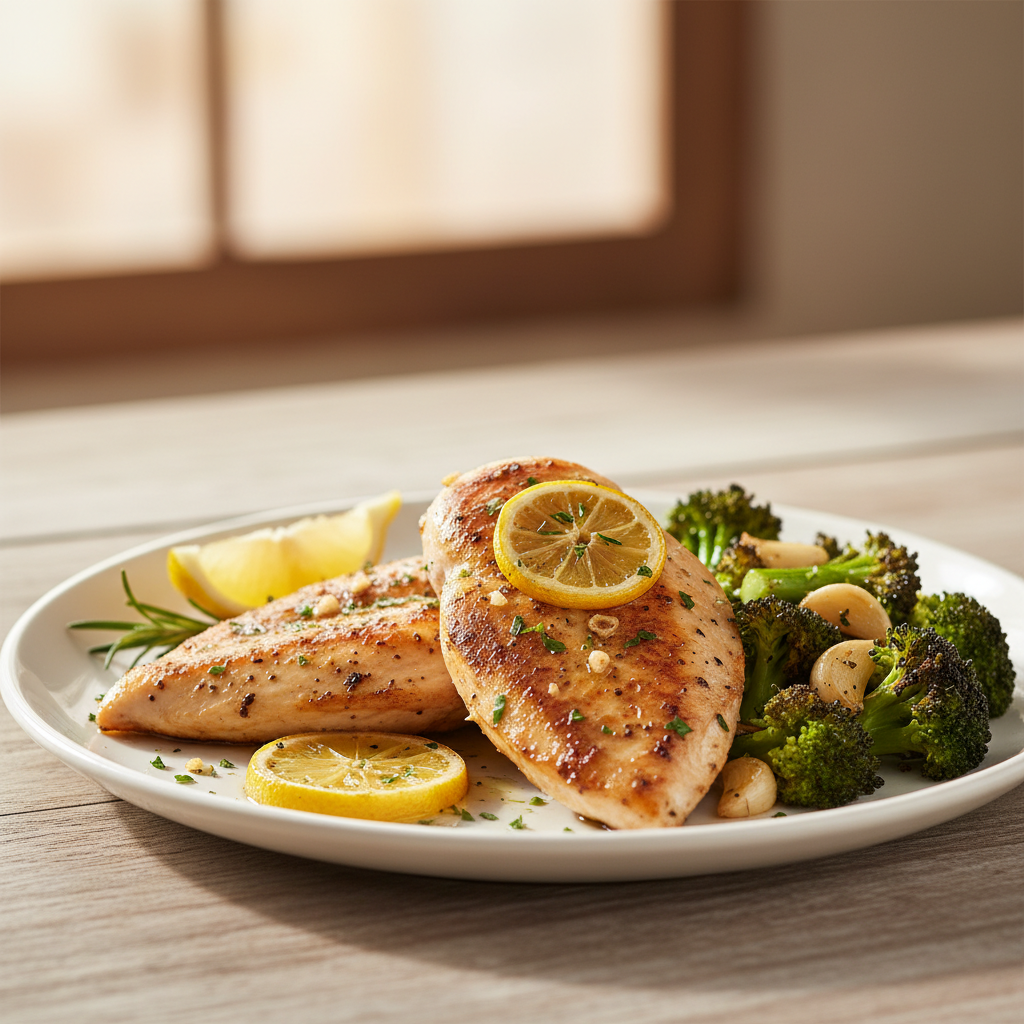 Lemon Herb Pan-Seared Chicken with Roasted Broccoli